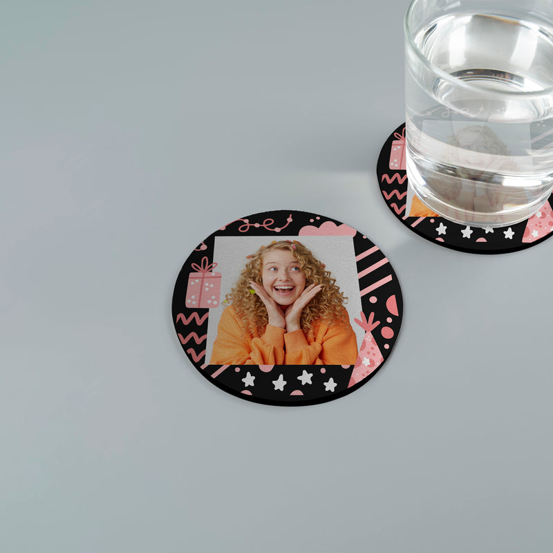 Personalised Black Birthday Photo - Drinks Coaster - Round or Square