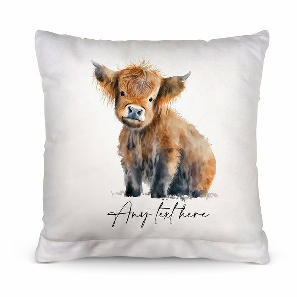 Young Highland Cow - 26cm x 26cm - Personalised Cushion