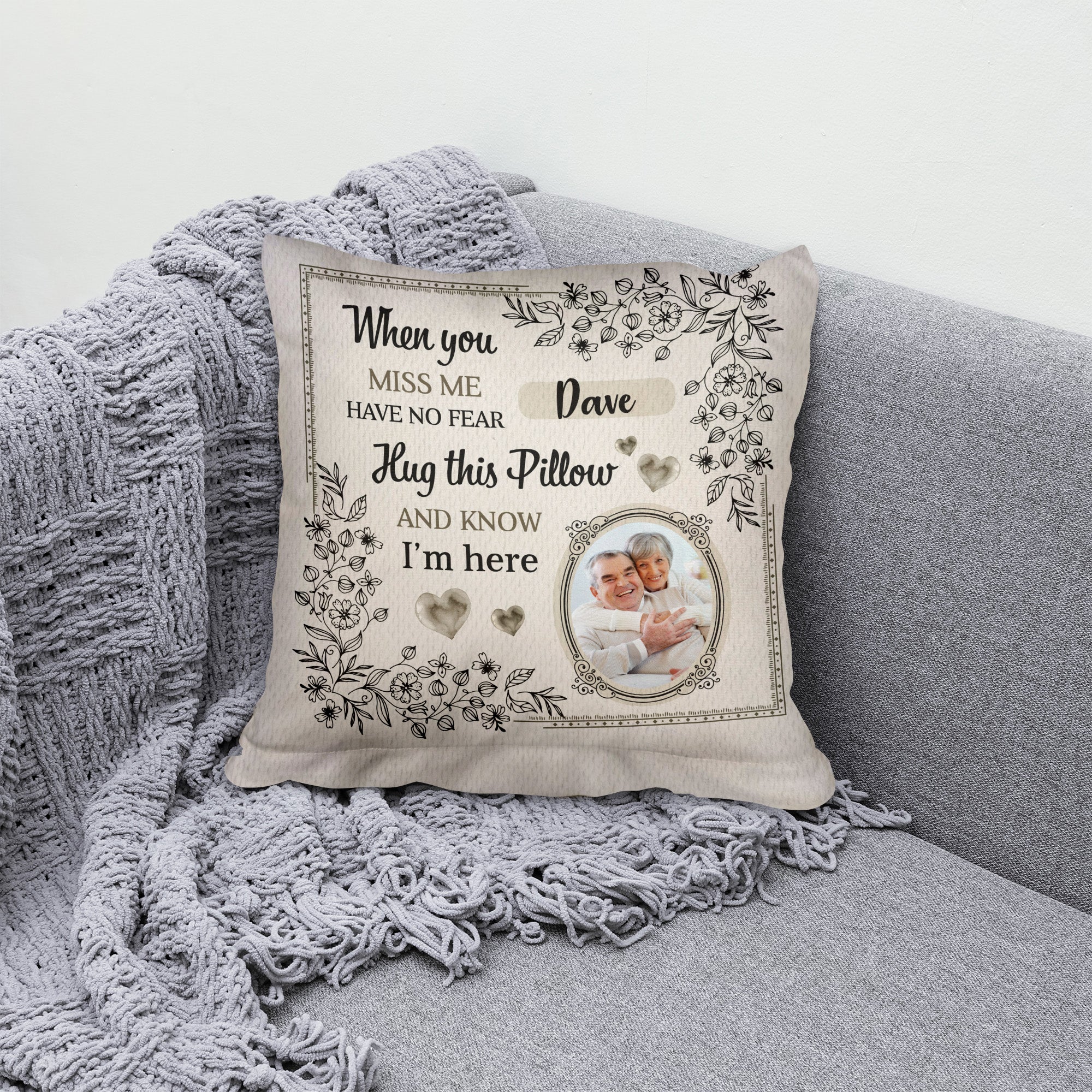 Floral Boarder - Hug - Personalised Memory Cushion - Two Sizes