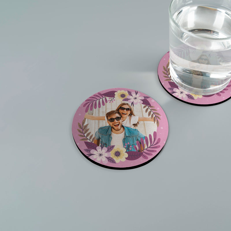 Floral Photo Frame - Purple - Drinks Coaster - Round or Square