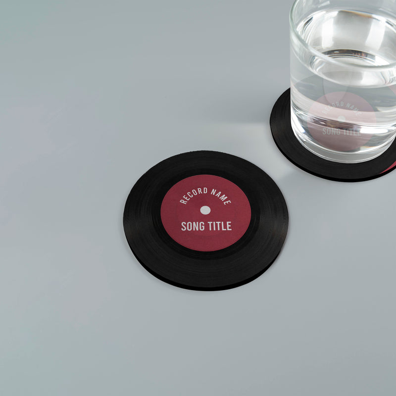Personalised Vinyl - Red - Drinks Coaster - Round or Square