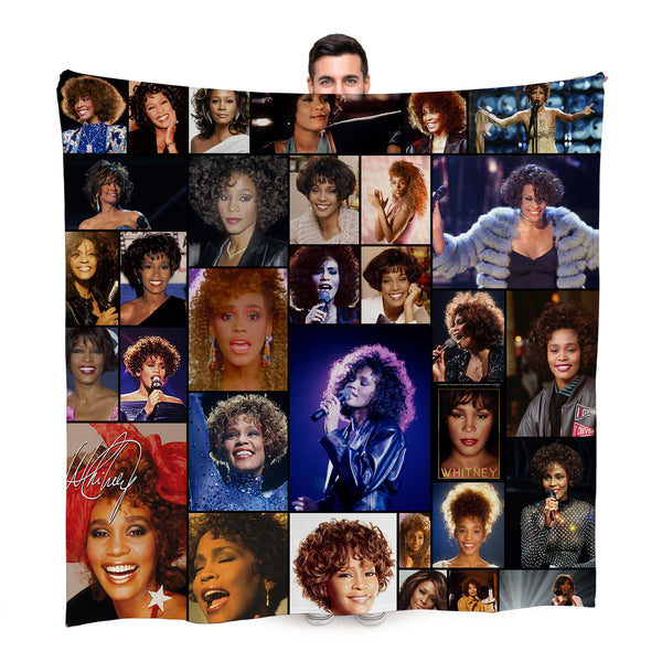 Whitney Houston Montage Celebrity Fleece Throw - Large Size 150cm x 150cm