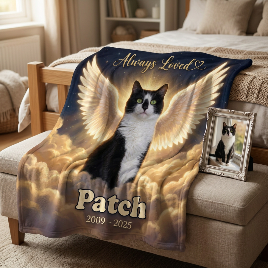 Heavenly Clouds Memorial Pet Portrait Blanket - Personalised Fleece Blanket From Your Photo