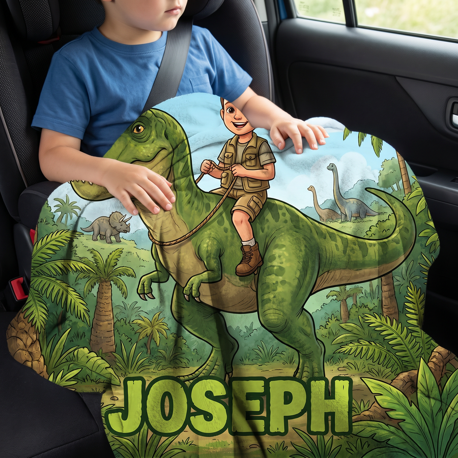 Lap size 75cm x 75cm Dino Rider portrait blanket