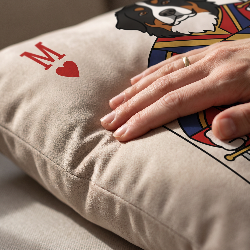 Close up of a hand on the soft-touch faux suede showing the Playing Card print