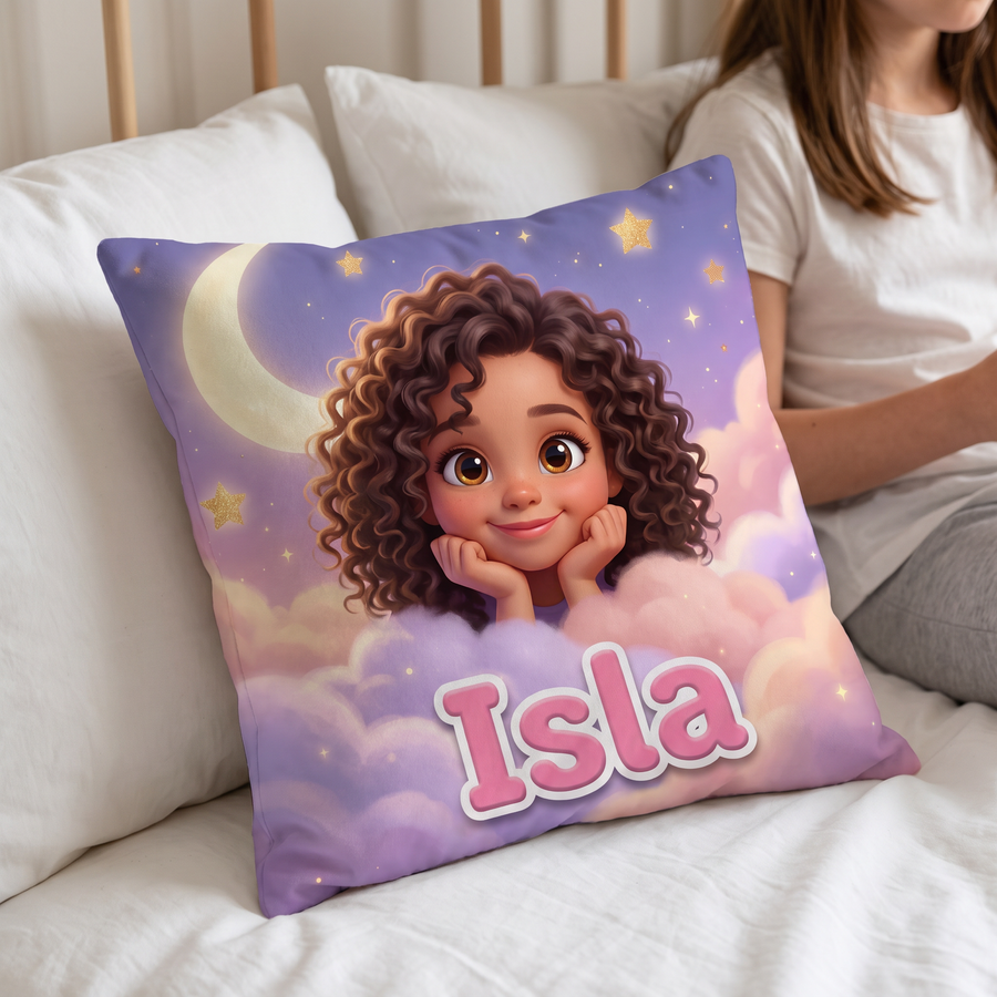 Dreamy Clouds portrait cushion 45cm x 45cm in a family home