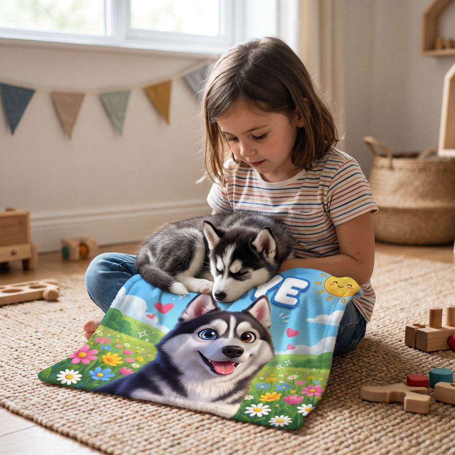 Lap size 75cm x 75cm Meadow Cartoon pet portrait blanket
