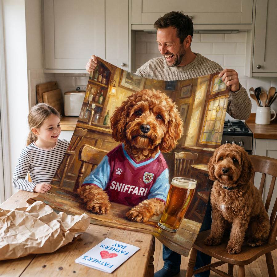 Pawston Villa pet portrait fleece blanket in a cosy lifestyle setting
