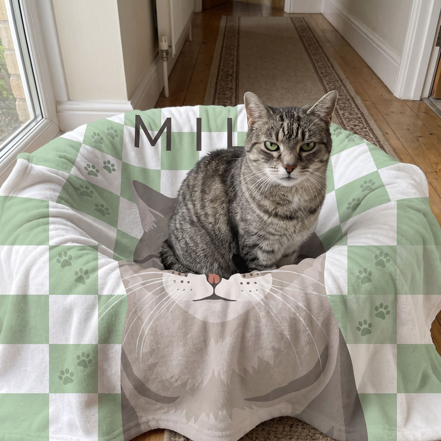 Lap size 75cm x 75cm Paw Print Checkerboard portrait blanket