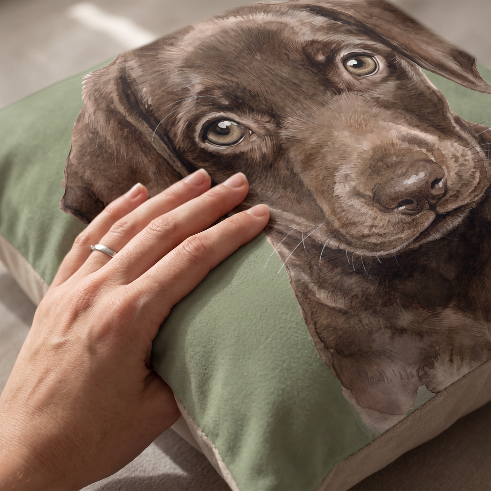 Close up of a hand on the soft-touch faux suede showing the Watercolour print