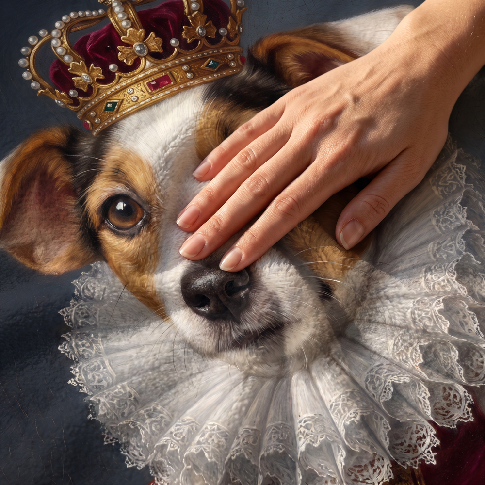 Close up of a hand on the ultra soft plush fleece showing the royal portrait print