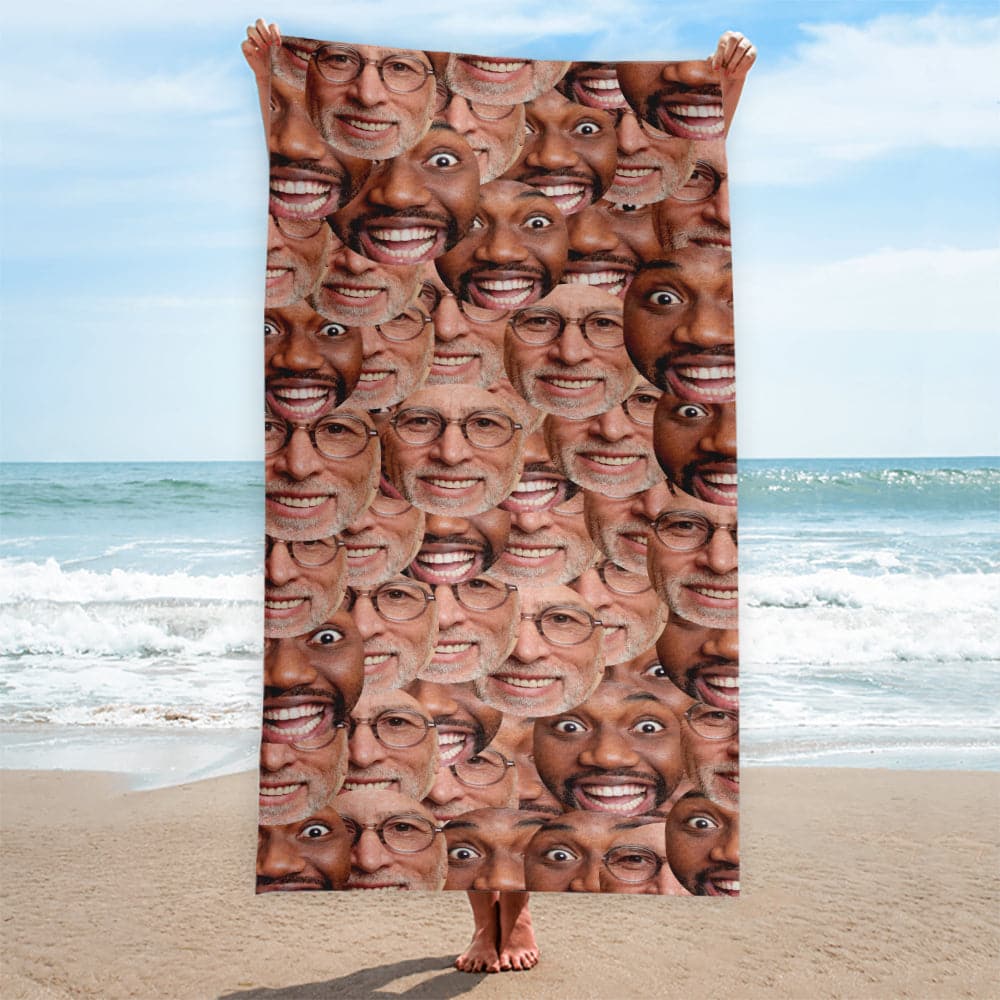 Personalised Beach Towel - Face All Over - Two Faces