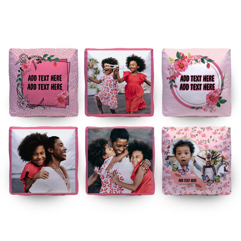 Personalised Pink Pattern Photo Cube Cushion - Two Sizes