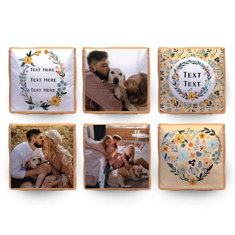 Personalised Floral Photo Cube Cushion - Two Sizes