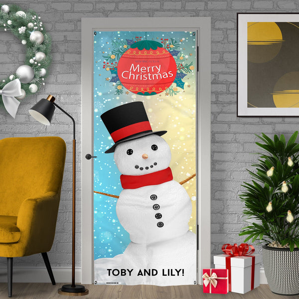 Personalised Text - Snowman - Christmas Door Banner
