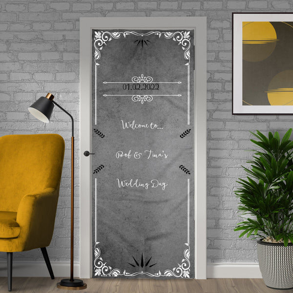 Personalised Text - Swirl Boarder - Wedding Door Banner