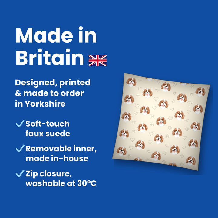 Made in Britain - designed, printed and made to order in Yorkshire, faux suede cushion with removable inner