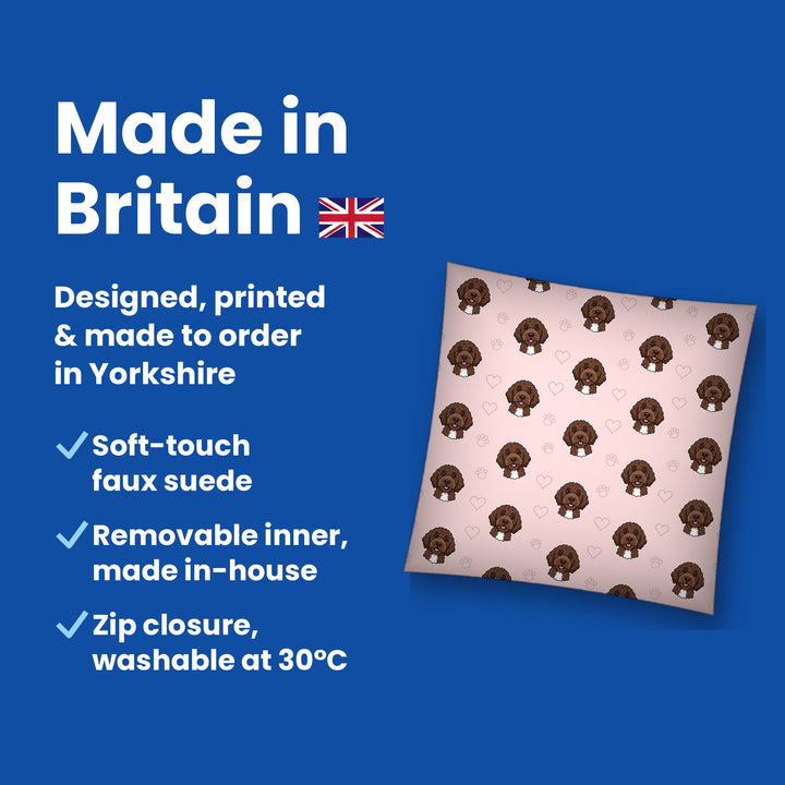 Made in Britain - designed, printed and made to order in Yorkshire, faux suede cushion with removable inner