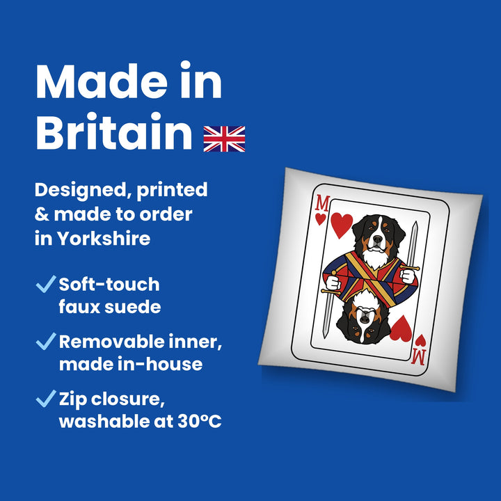 Made in Britain - designed, printed and made to order in Yorkshire, faux suede cushion with removable inner