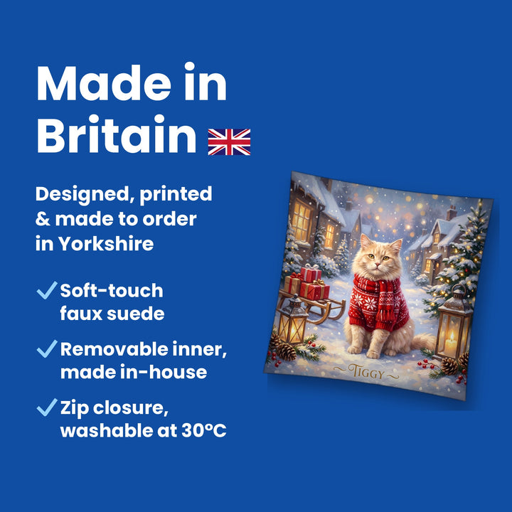 Made in Britain - designed, printed and made to order in Yorkshire, faux suede cushion with removable inner