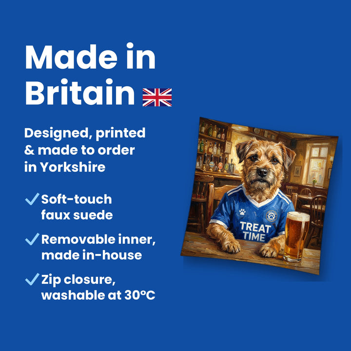 Made in Britain - designed, printed and made to order in Yorkshire, faux suede cushion with removable inner