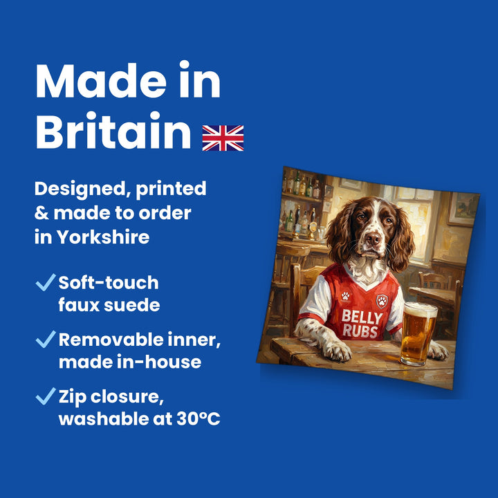 Made in Britain - designed, printed and made to order in Yorkshire, faux suede cushion with removable inner
