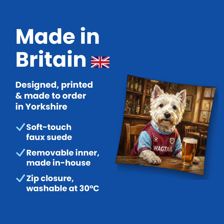 Made in Britain - designed, printed and made to order in Yorkshire, faux suede cushion with removable inner