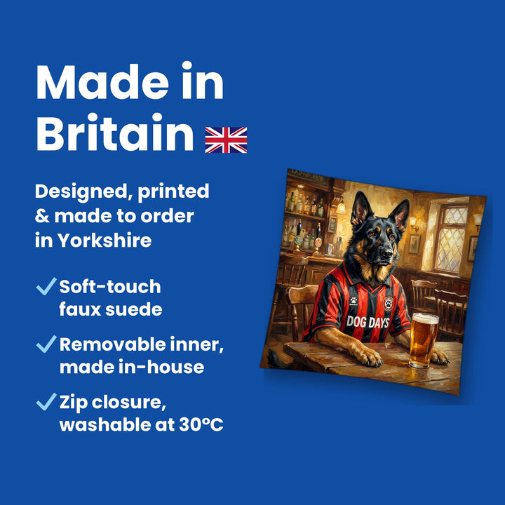 Made in Britain - designed, printed and made to order in Yorkshire, faux suede cushion with removable inner