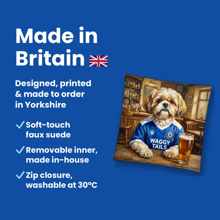 Made in Britain - designed, printed and made to order in Yorkshire, faux suede cushion with removable inner