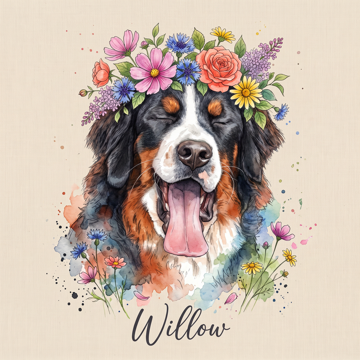 Flower Crown pet portrait artwork example