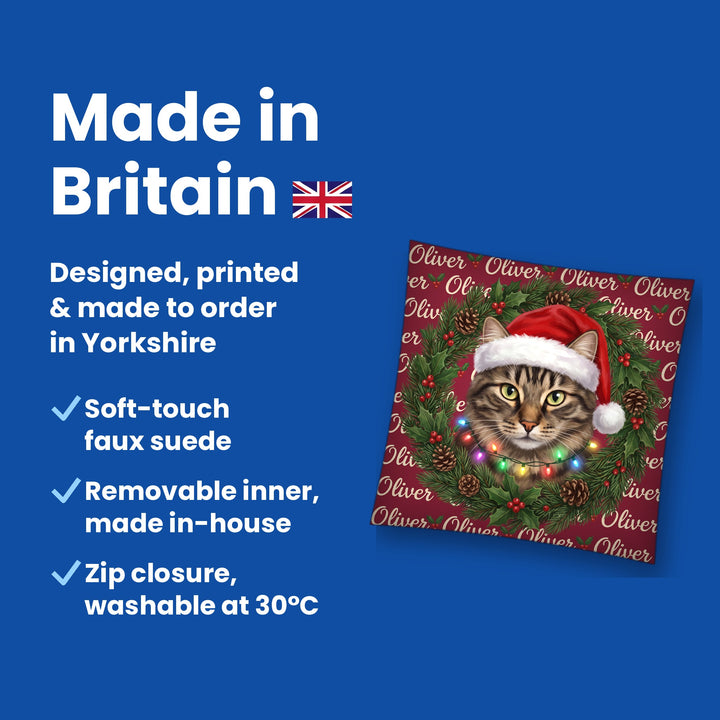 Made in Britain - designed, printed and made to order in Yorkshire, faux suede cushion with removable inner