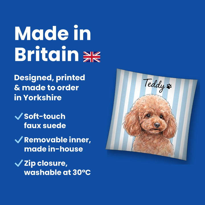 Made in Britain - designed, printed and made to order in Yorkshire, faux suede cushion with removable inner