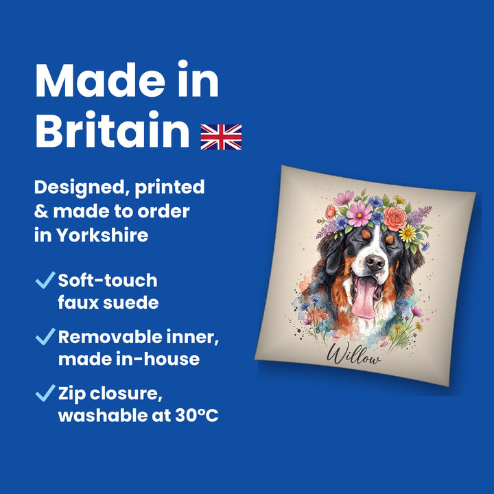 Made in Britain - designed, printed and made to order in Yorkshire, faux suede cushion with removable inner