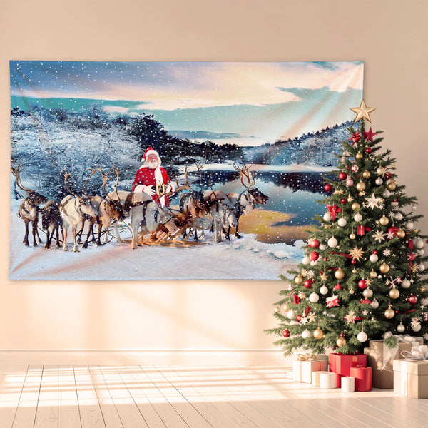 Santa's Reindeer - 8ft x5ft Christmas Festive Backdrop Banner