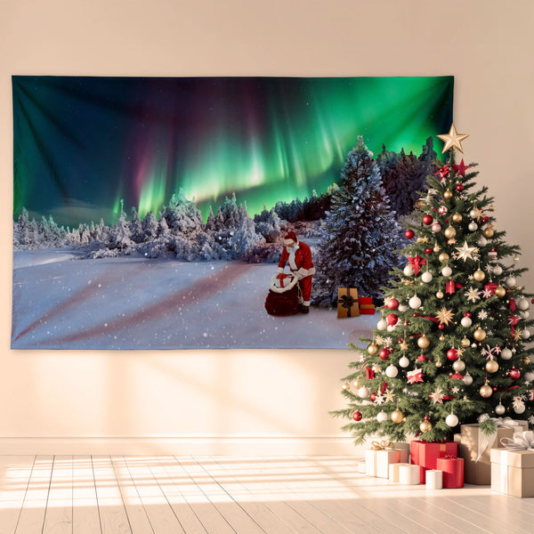 Santa Northern Lights - 8ft x5ft Christmas Festive Backdrop Banner