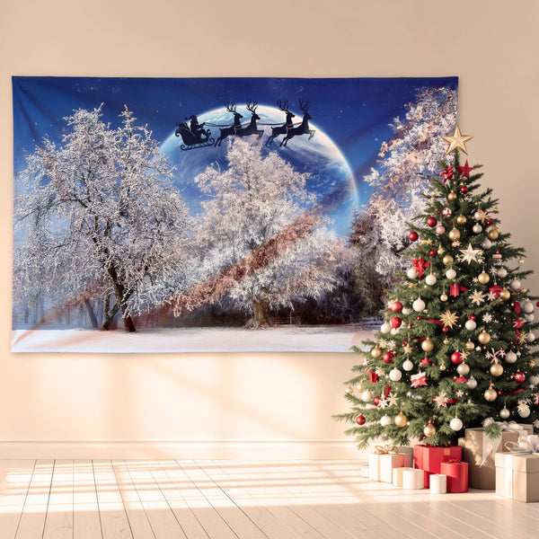 Santa In the sky - 8ft x5ft Christmas Festive Backdrop Banner