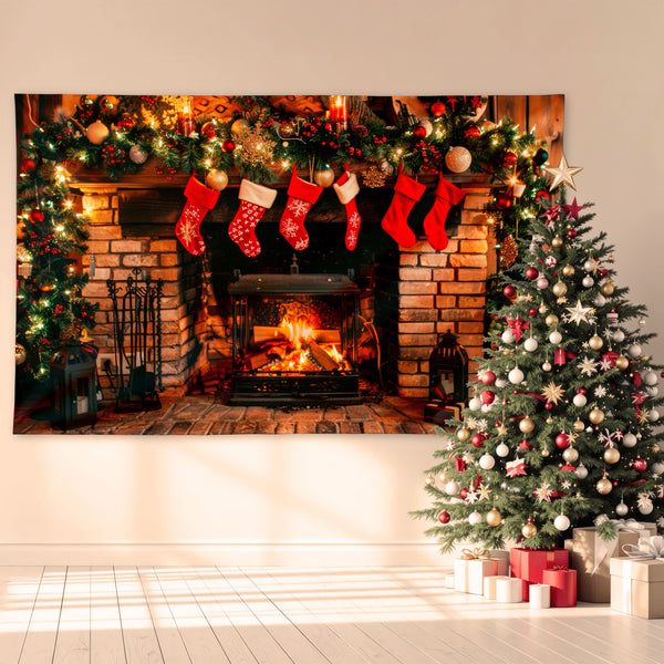 Cozy Fireplace - 8ft x5ft Christmas Festive Backdrop Banner