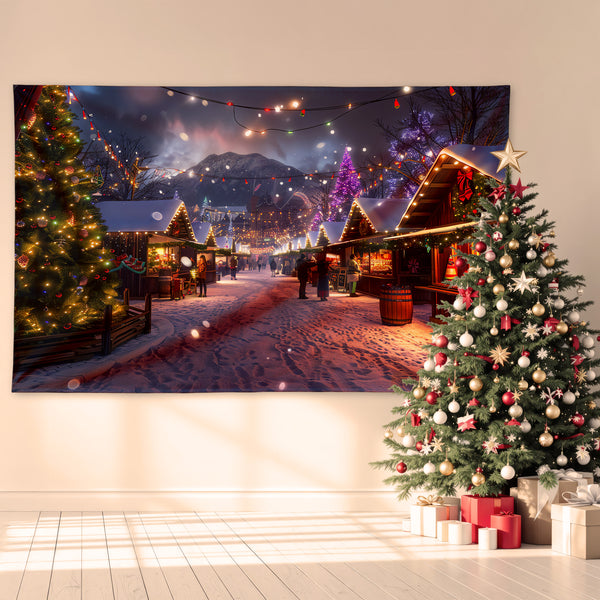 Christmas Market - 8ft x5ft Christmas Festive Backdrop Banner