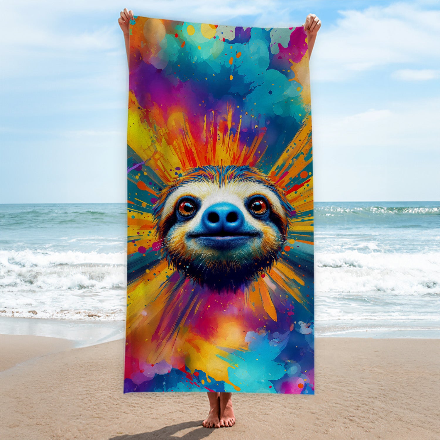 Colourful Sloth Painting - Beach Towel – https://britishmade.gifts/