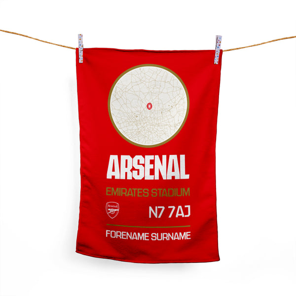 Arsenal FC Map Red Tea Towel - Officially Licenced