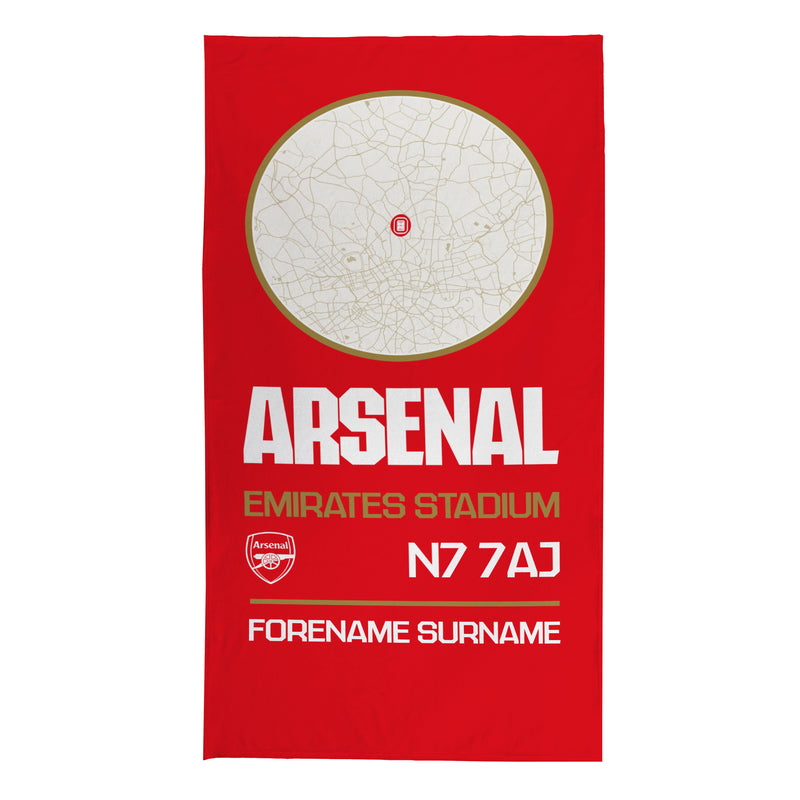 Arsenal FC Map Red Beach Towel - 150cm x 75cm - Officially Licenced
