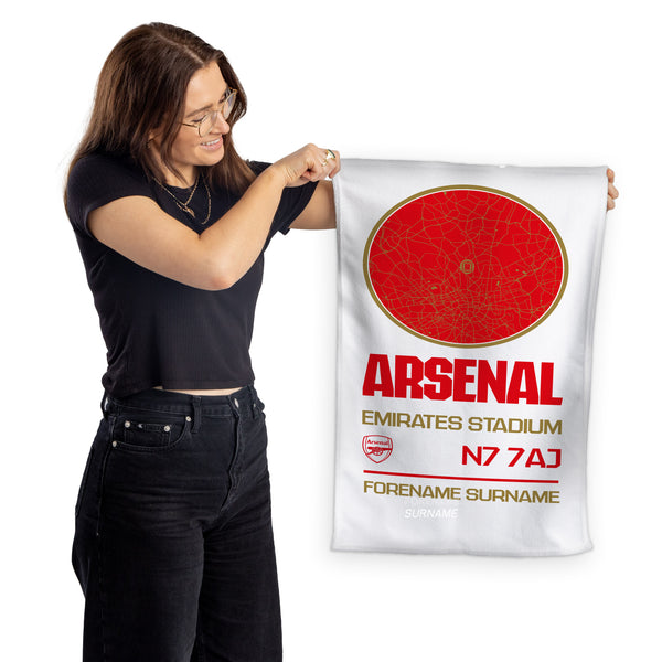 Arsenal FC Map White Tea Towel - Officially Licenced