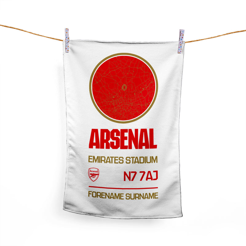Arsenal FC Map White Tea Towel - Officially Licenced