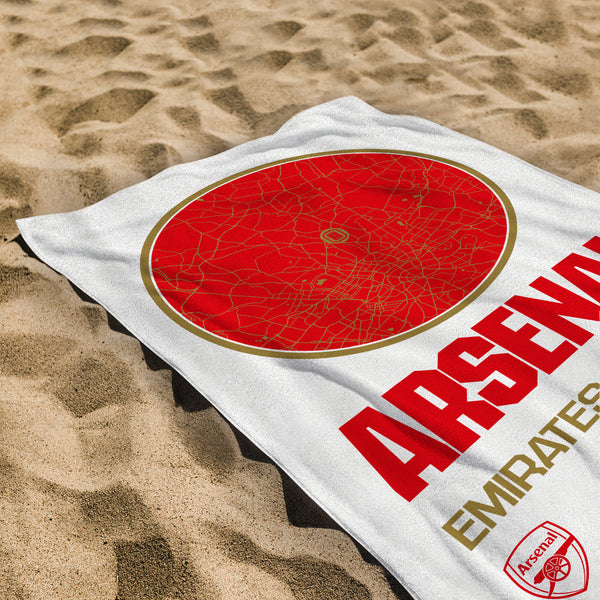 Arsenal FC Map White Beach Towel - 150cm x 75cm - Officially Licenced