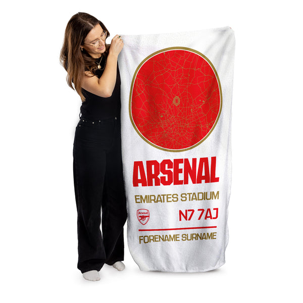 Arsenal FC Map White Beach Towel - 150cm x 75cm - Officially Licenced