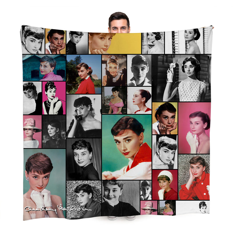 Audrey Hepburn Montage Celebrity Fleece Throw - Large Size 150cm x 150cm