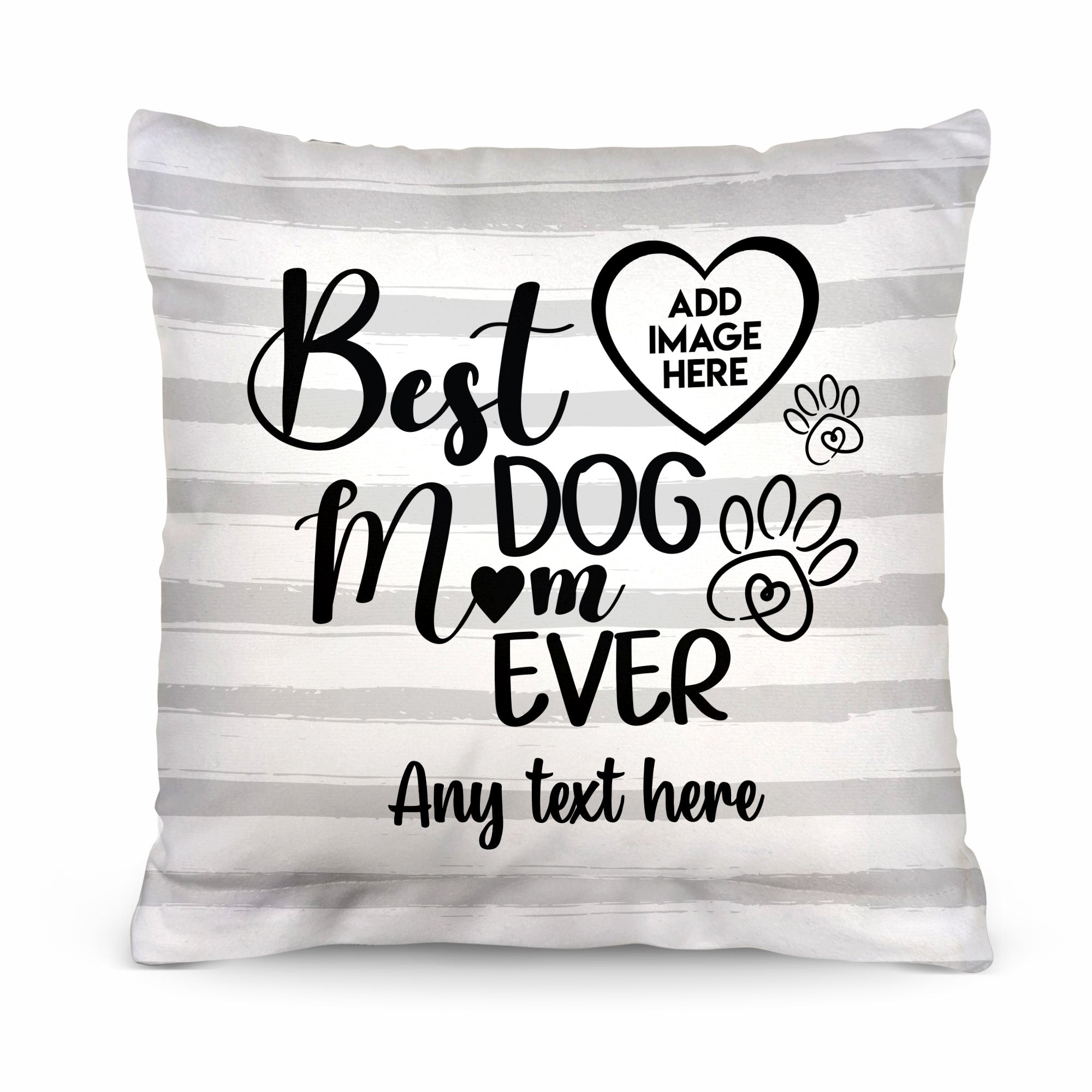 Best Dog Mum - Grey Stripe - 26cm x 26cm - Personalised Cushion