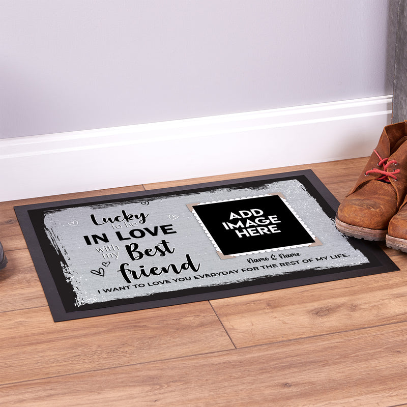 Lucky To Be In Love With My Best friend - Personalised Door Mat - 60cm x 40cm