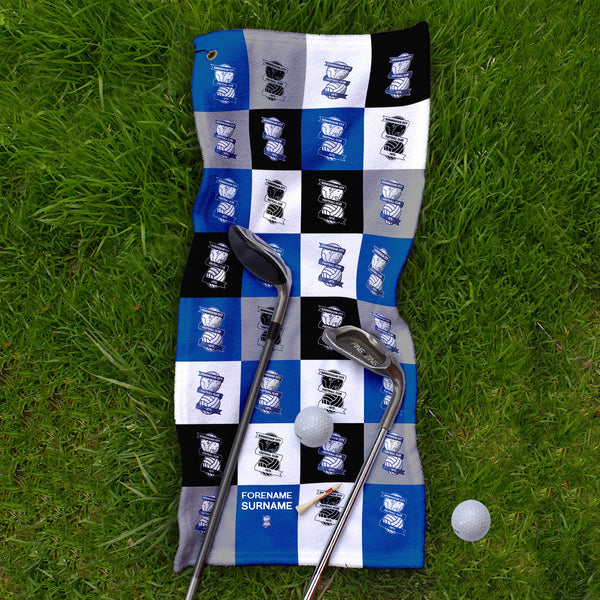 Birmingham City FC - Chequered - Name and Number Lightweight, Microfibre Golf Towel - Officially Licenced