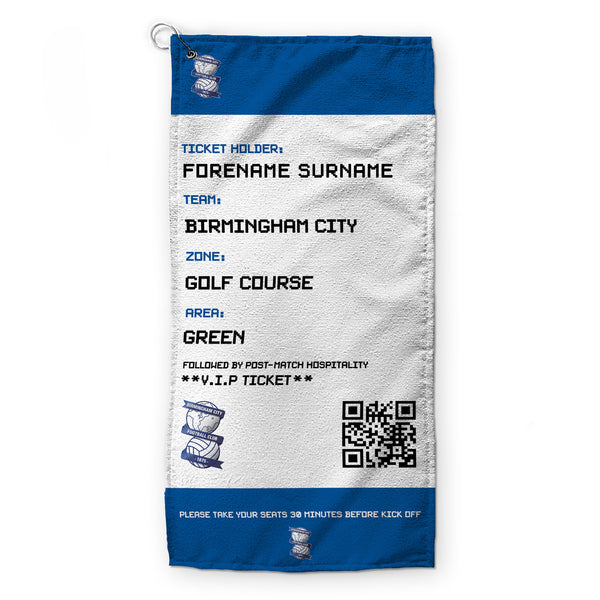 Birmingham City - Ticket - Name and Number Lightweight, Microfibre Golf Towel - Officially Licenced